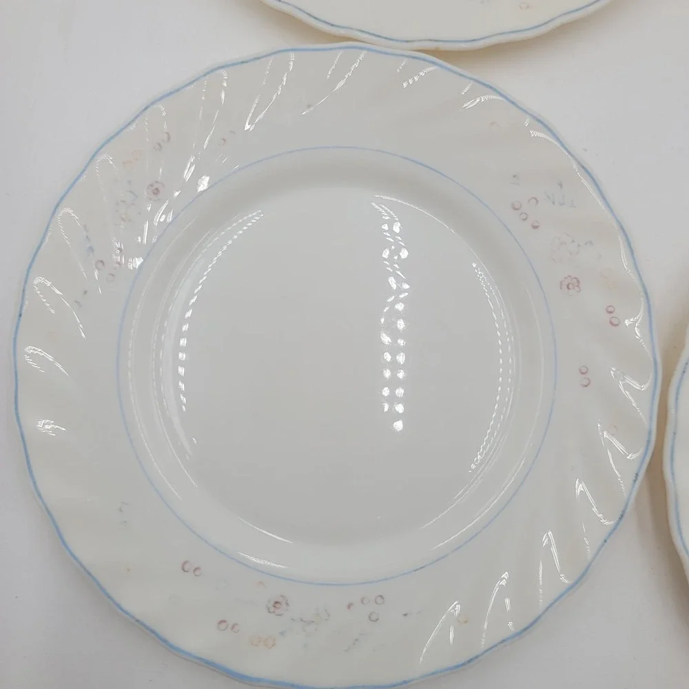 5 Arcopal Victorian Floral Salad Plates White Swirl Scalloped 7.75